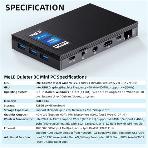 mele quieter|MeLE Quieter 3C Fanless Mini PC N5105, LPDDR4, Windows11。